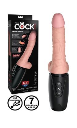 King Cock Plus - 6.5 inch Thrusting Cock with Balls Flesh - Natural - Size 6.5 Inches